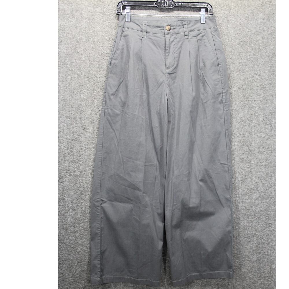 Pact Boulevard Brushed Twill Wide Leg Trouser Pant High Rise Pleated Small Gray